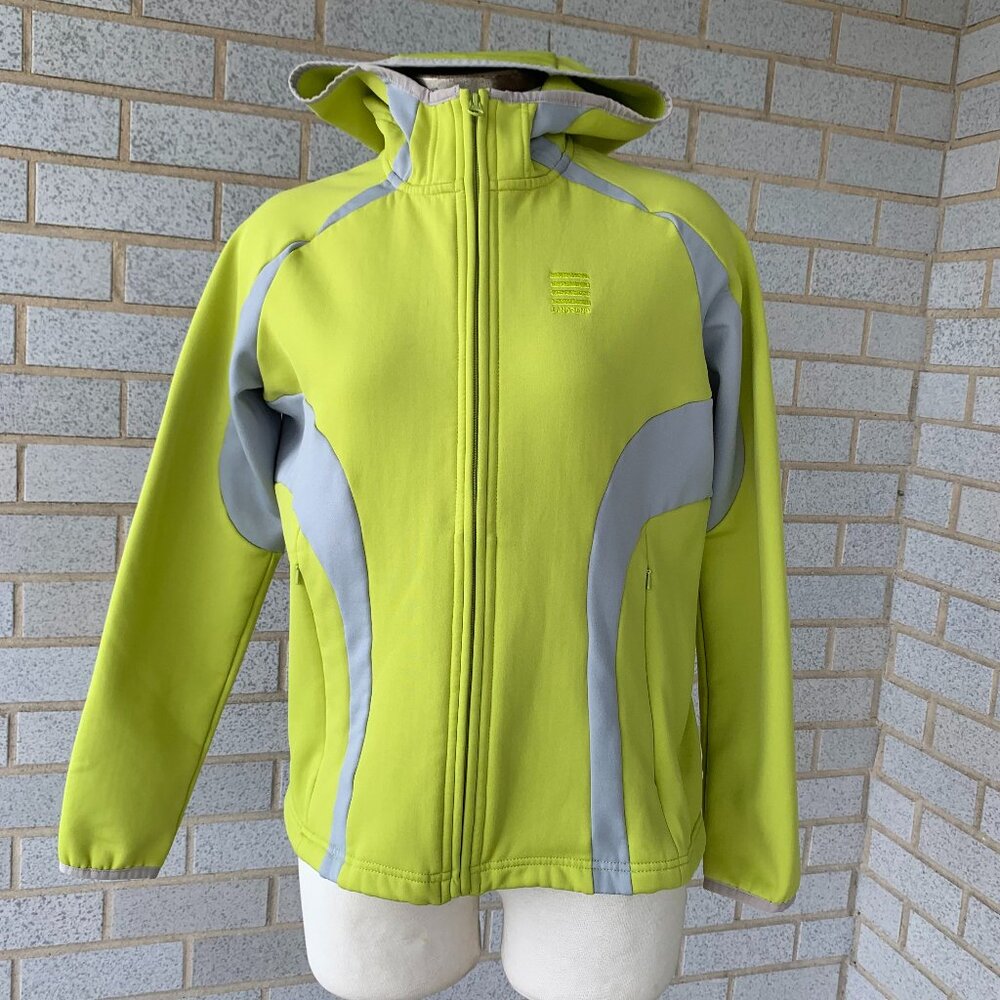 Lands'End Lightweight LIME LEMON GRAY Jacket HOODIE SIZE 10-12 M/P 92% POLYESTER